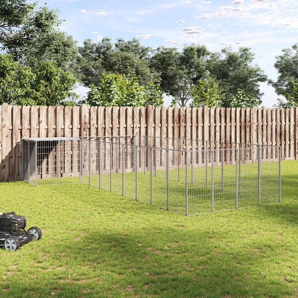 vidaXL Koiranhäkki hopea 13,31 m² teräs