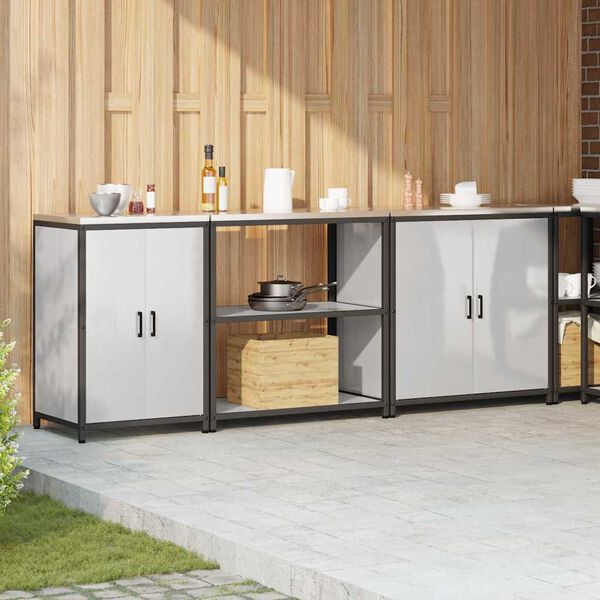 vidaXL Keitti&ouml;n s&auml;ilytyssarja hyllyll&auml; 3 pcs Hopea Ruostumaton ter&auml;s