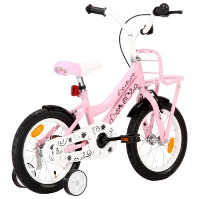 vidaXL Lasten pyörä etutarakalla 14" valkoinen ja pinkki