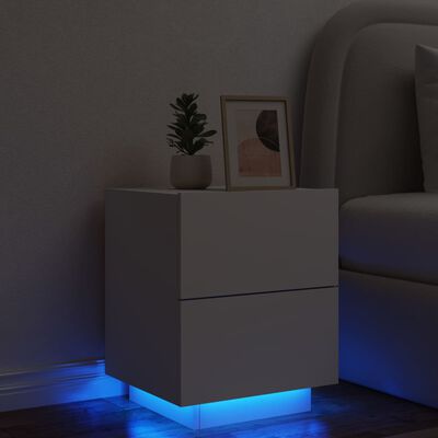 vidaXL Yöpöytä LED-valoilla valkoinen tekninen puu