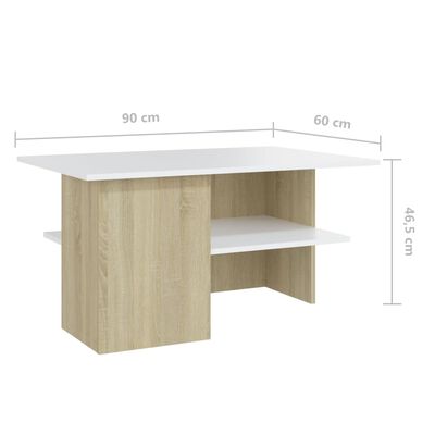 vidaXL Sohvapöytä valkoinen ja Sonoma-tammi 90x60x46,5 cm lastulevy