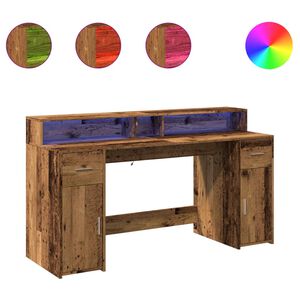 vidaXL Ty&ouml;p&ouml;yt&auml; LED-valoilla vanha puu 160x55x91 cm tekninen puu