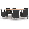 vidaXL 7-osainen Ulkoruokailuryhm&auml; tyynyill&auml; musta polyrottinki