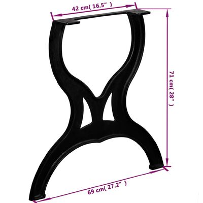 vidaXL Ruokapöydän jalat 2 kpl X-muoto valurauta