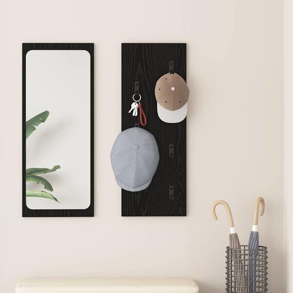 vidaXL Seinälle asennettava takkihylly Musta tammi 30 x 1.5 x 80 cm