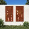 vidaXL Puutarhasein&auml;koristeet 2 kpl 105x55 cm corten ter&auml;s kukkakuvio
