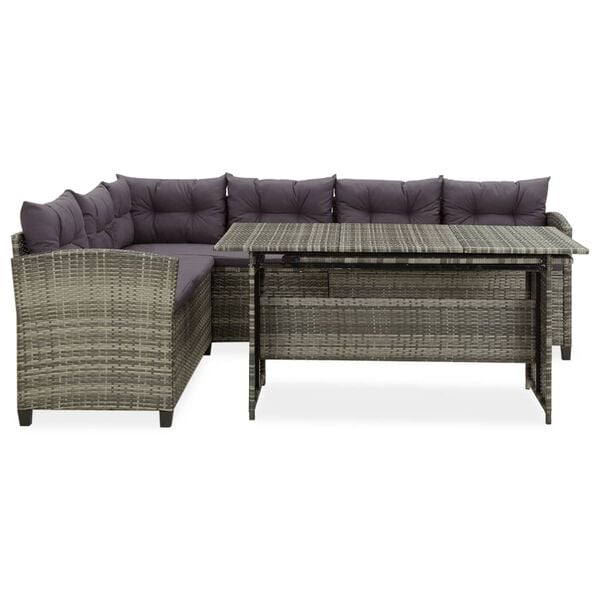 vidaXL 2-osainen Puutarhasohvasarja tyynyill&auml; polyrottinki harmaa