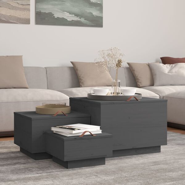 vidaXL Säilytyslaatikot kannella 3 kpl harmaa täysi mänty