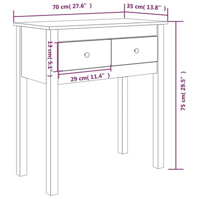 vidaXL Konsolipöytä valkoinen 70x35x75 cm täysi mänty
