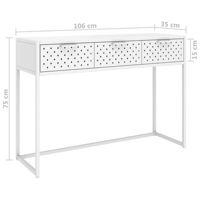 vidaXL Konsolipöytä valkoinen 106x35x75 cm teräs