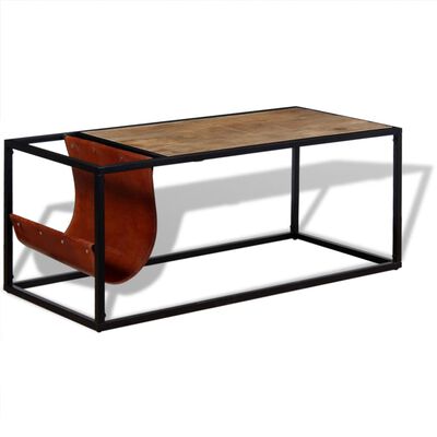 vidaXL Sohvapöytä nahkaisella lehtitelineellä 110x50x45 cm