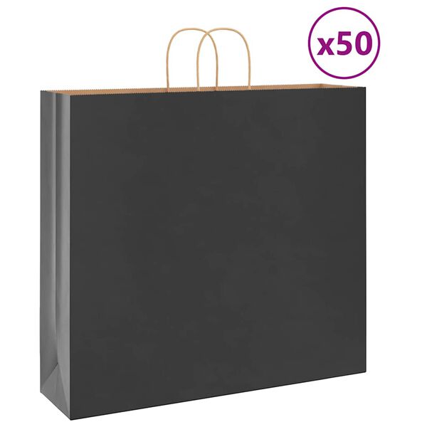 vidaXL Paperikassit 50 kpl kahvoilla musta 54x15x49 cm
