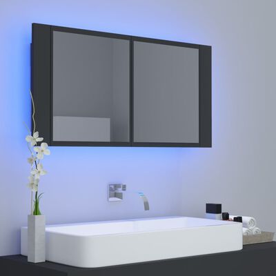 vidaXL Kylpyhuoneen LED peilikaappi harmaa 90x12x45 cm akryyli