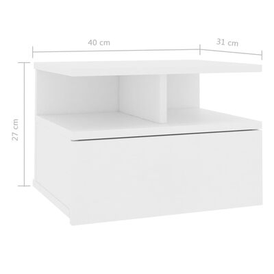 vidaXL Kelluva yöpöytä valkoinen 40x31x27 cm lastulevy