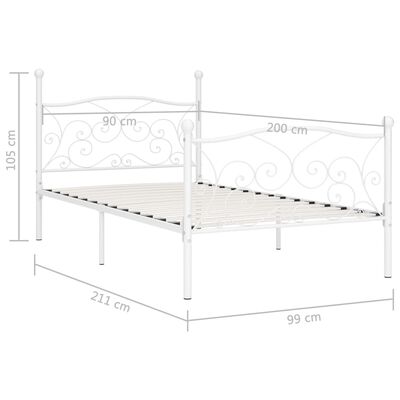 vidaXL Sängynrunko sälepohjalla valkoinen metalli 90x200 cm