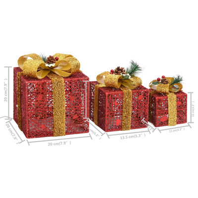 vidaXL Koristeelliset joululahjalaatikot 3kpl punainen sisälle ja ulos