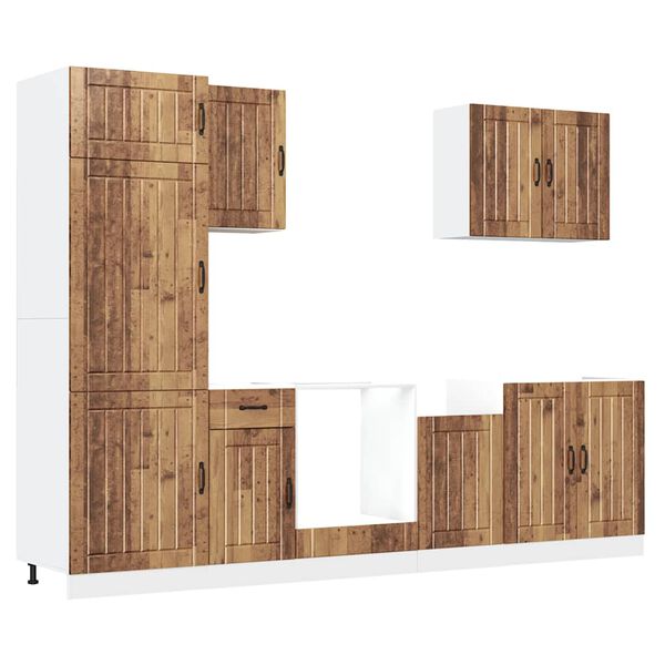 vidaXL 7osainen keitti&ouml;kaappisarja Lucca vanhaa puuta suunniteltu puu