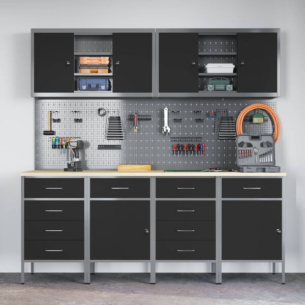 vidaXL Ty&ouml;p&ouml;yt&auml;kaappi lukkoon 10 pcs Musta Kehitetty puu ja ter&auml;s