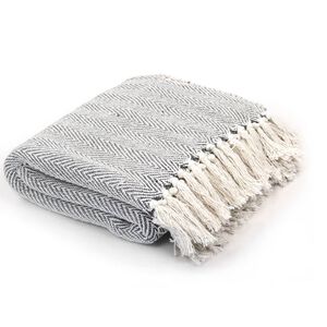 vidaXL Viltti puuvilla kalanruotokuvio 160x210 cm harmaa
