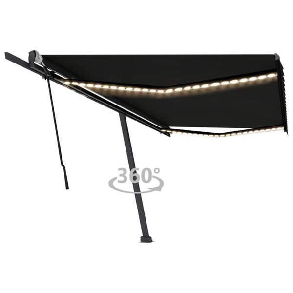 vidaXL Käsin sisäänkelattava markiisi LEDillä 500x300 cm antrasiitti