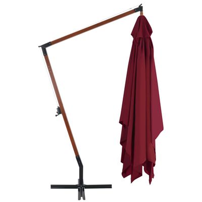 vidaXL Riippuva aurinkovarjo puupylväällä 400x300 cm viininpunainen