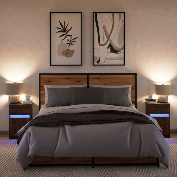 vidaXL Yöpöytä LED-valoilla 2 kpl ruskea tammi tekninen puu