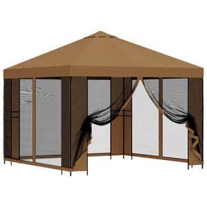 vidaXL Puutarhamaja sivuseinill&auml; 3 x 3 m Beige Polyesteri ja ter&auml;s 190