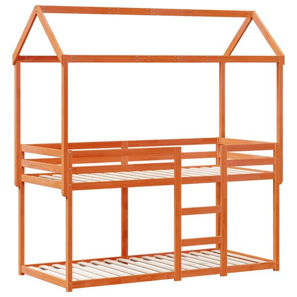 vidaXL Kerrossänky katoksella vahanruskea 90x200 cm täysi mänty