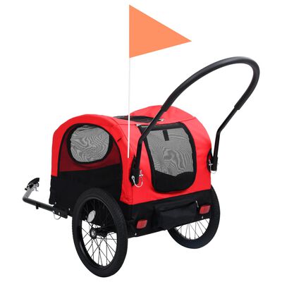 vidaXL 2-in-1 lemmikkikärry pyörään/juoksurattaat punainen ja musta
