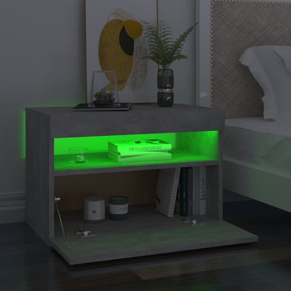 vidaXL Yöpöytä LED-valoilla 2 kpl betoninharmaa 60x35x40 cm