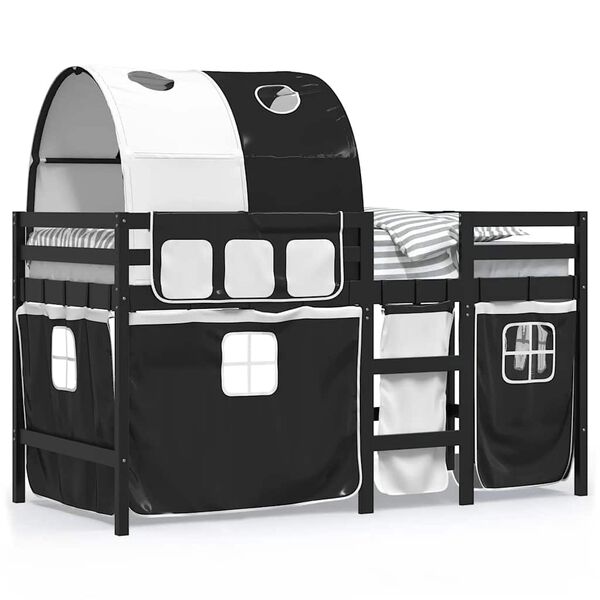 vidaXL Lasten parvisänky tunnelilla mustavalk. 90x190 cm täysi mänty