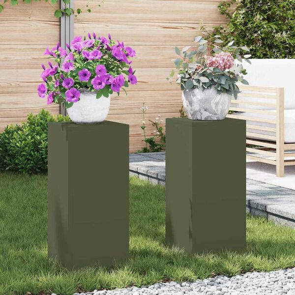 vidaXL Kasviteline 2 pcs Oliivinvihre&auml; 24 x 24 x 55 cm Ter&auml;s