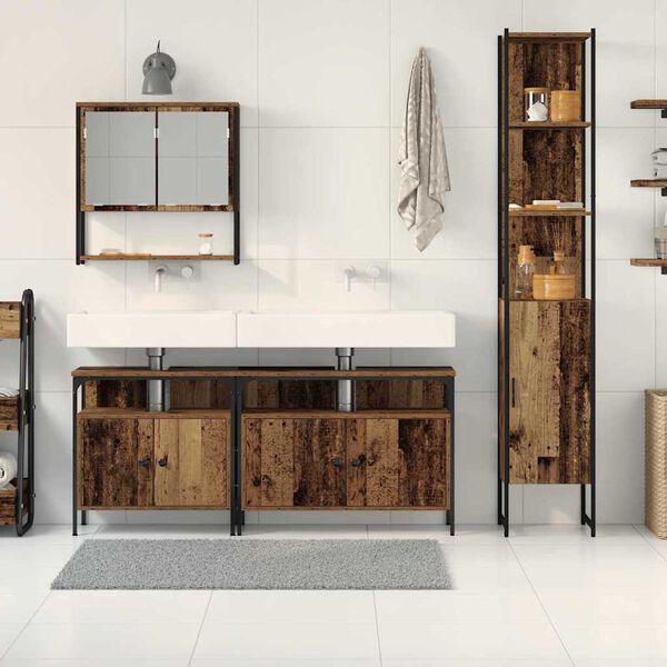 vidaXL Kylpyhuonekalustesetti hyllyll&auml; 4 pcs Vanha Puu Tekninen puu