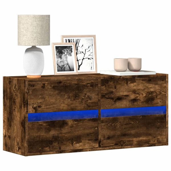 vidaXL TV-seinäkaappi LED-valoilla savutammi 100x31x45 cm