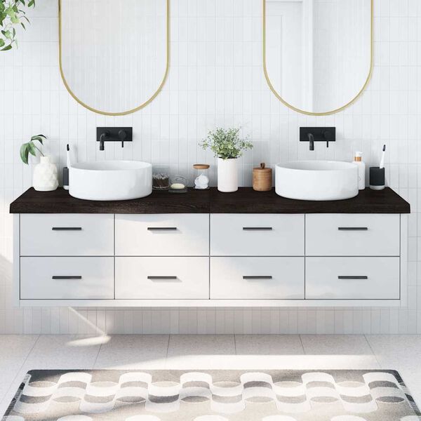 vidaXL Kylpyhuoneen työtaso t.ruskea 200x50x(2-6)cm käsitelty täyspuu