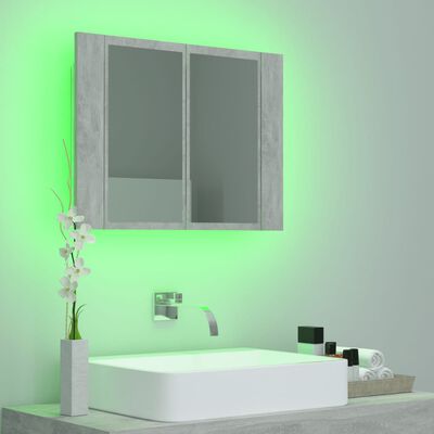 vidaXL Kylpyhuoneen LED peilikaappi betoninharmaa 60x12x45 cm akryyli