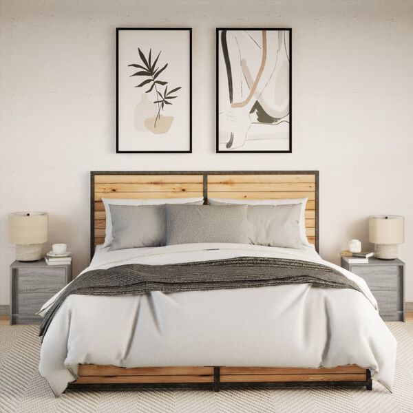 vidaXL Yöpöytä LED-valoilla 2 kpl harmaa Sonoma tekninen puu