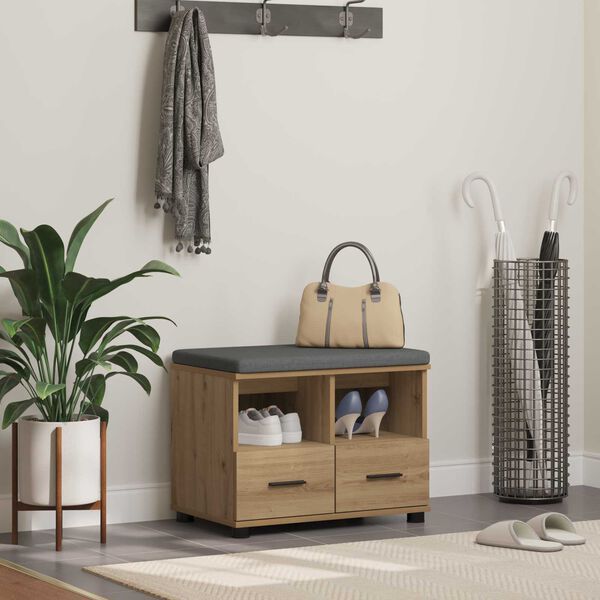 vidaXL Halli penkki tyynyll&auml; Artisan tammi 60 x 38 x 46 cm