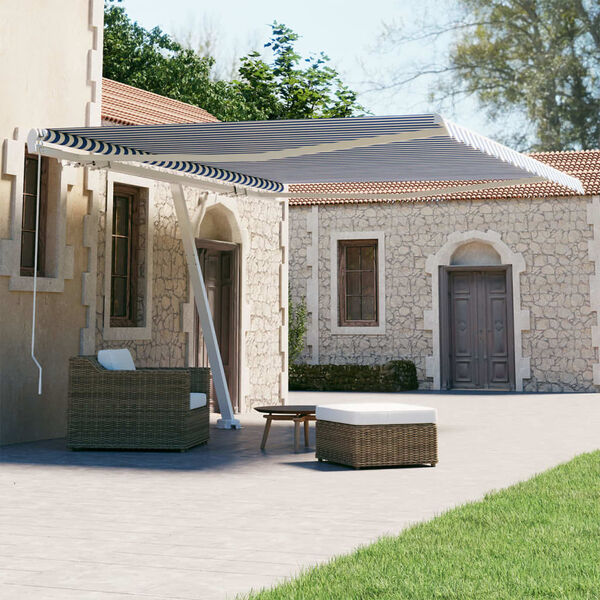 vidaXL Vapaasti seisova sis&auml;&auml;nkelattava markiisi 450x300 cm sin./valk.