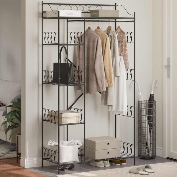 vidaXL Avoin vaatekaappi hyllyll&auml; Musta 100 x 43 x 188 cm Ter&auml;s