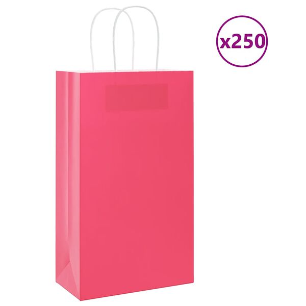 vidaXL Paperikassit 250 kpl kahvoilla pinkki 21x11x36 cm