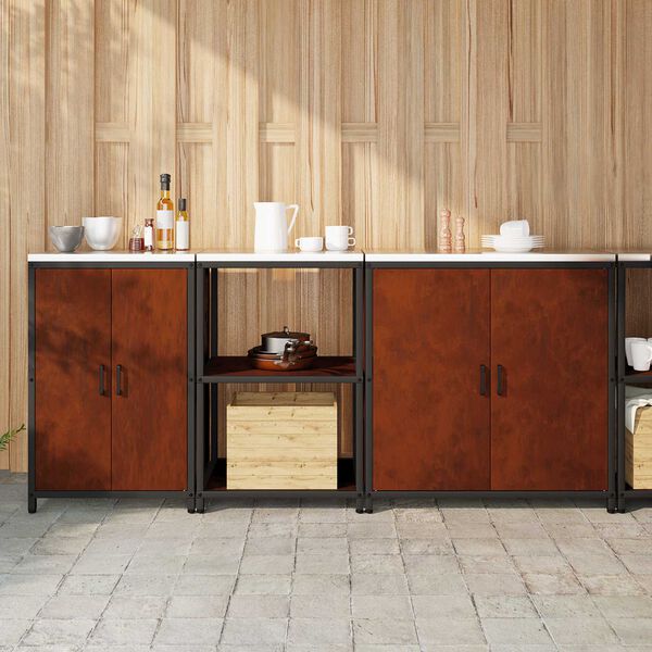 vidaXL Keitti&ouml;n s&auml;ilytyssarja hyllyll&auml; 3 pcs Ruosteinen Kulunut Ter&auml;s