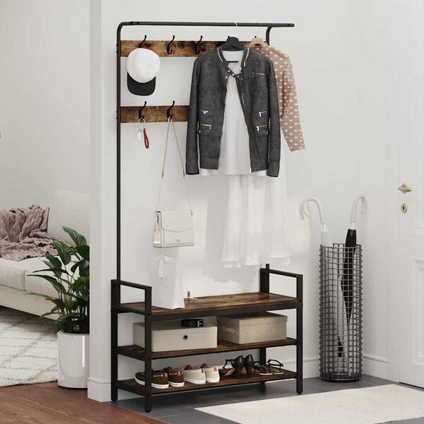 vidaXL Takkihylly hyllyll&auml; Savup&auml;hkin&auml; 95 x 34 x 184 cm Tekninen puu