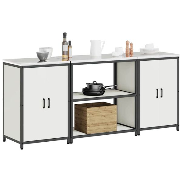 vidaXL Keittiön säilytyssarja hyllyllä ovella 3 pcs Valkoinen Teräs