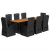 vidaXL 9-osainen Ulkoruokailuryhm&auml; tyynyill&auml; musta polyrottinki