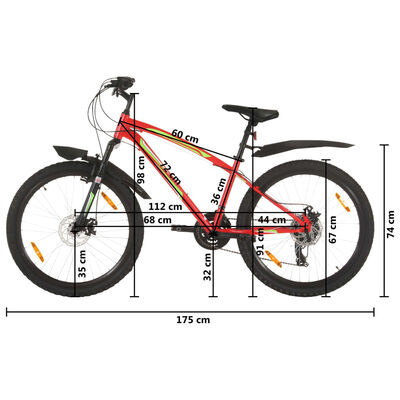 vidaXL Maastopyörä 21 vaihdetta 26" renkaat 36 cm runko punainen