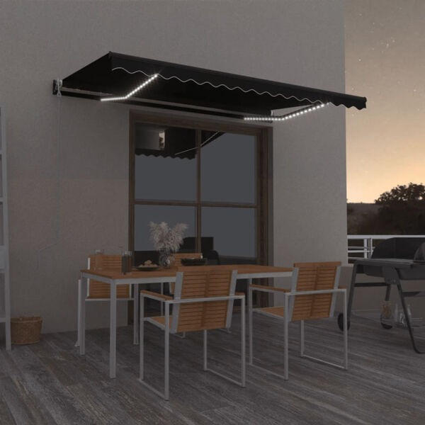 vidaXL Sisäänkelattava markiisi LED/tuulisensori 400x350cm antrasiitti