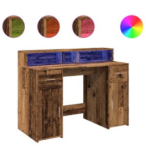 vidaXL Ty&ouml;p&ouml;yt&auml; LED-valoilla vanha puu 120x55x91 cm tekninen puu