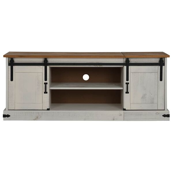 vidaXL TV Kaappi HALDEN 2 Liukuovea Valkoinen 150x40x60 cm Massiivipuu