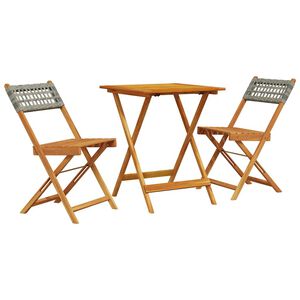 vidaXL 3-osainen Bistrosarja harmaa polyrottinki ja t&auml;ysi akasiapuu